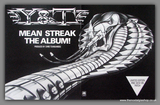 Y & T Mean Streak. 1983 Large Original Advert (ref AD51511)