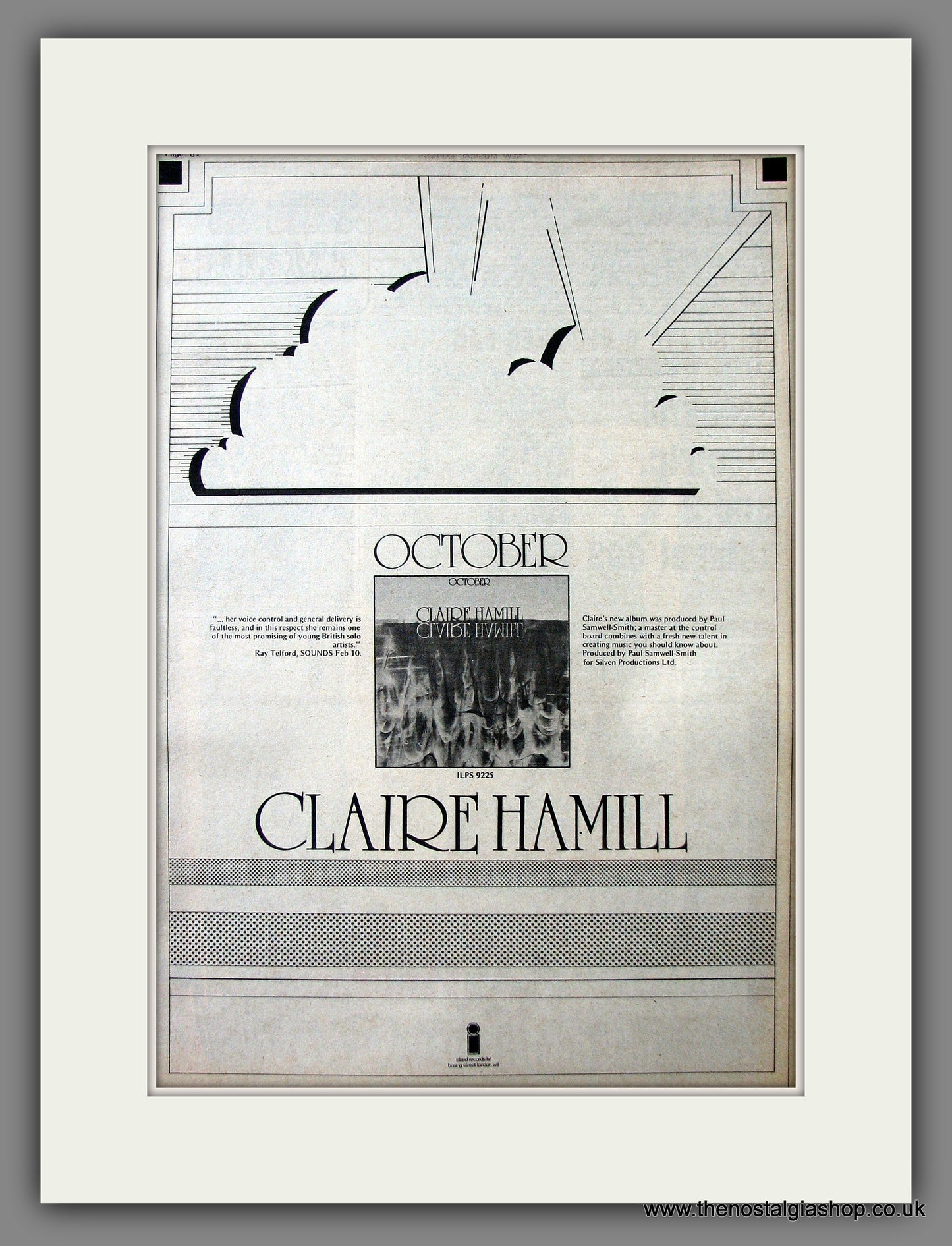 Claire Hamill October. Original Advert 1973 (ref AD13583)