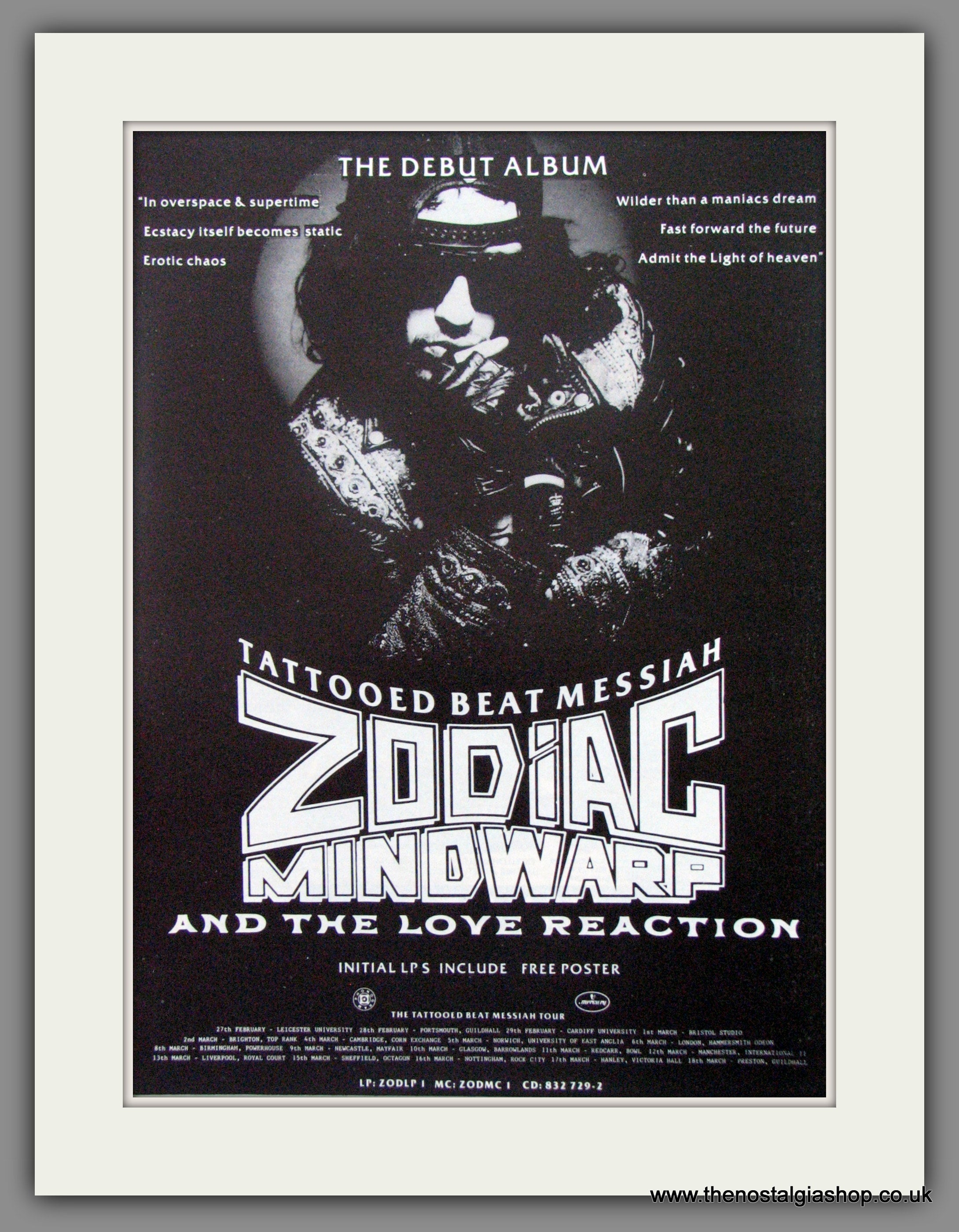 Zodiac Mindwarp Tattooed Beat Messiah 1988 Large Original Advert Re