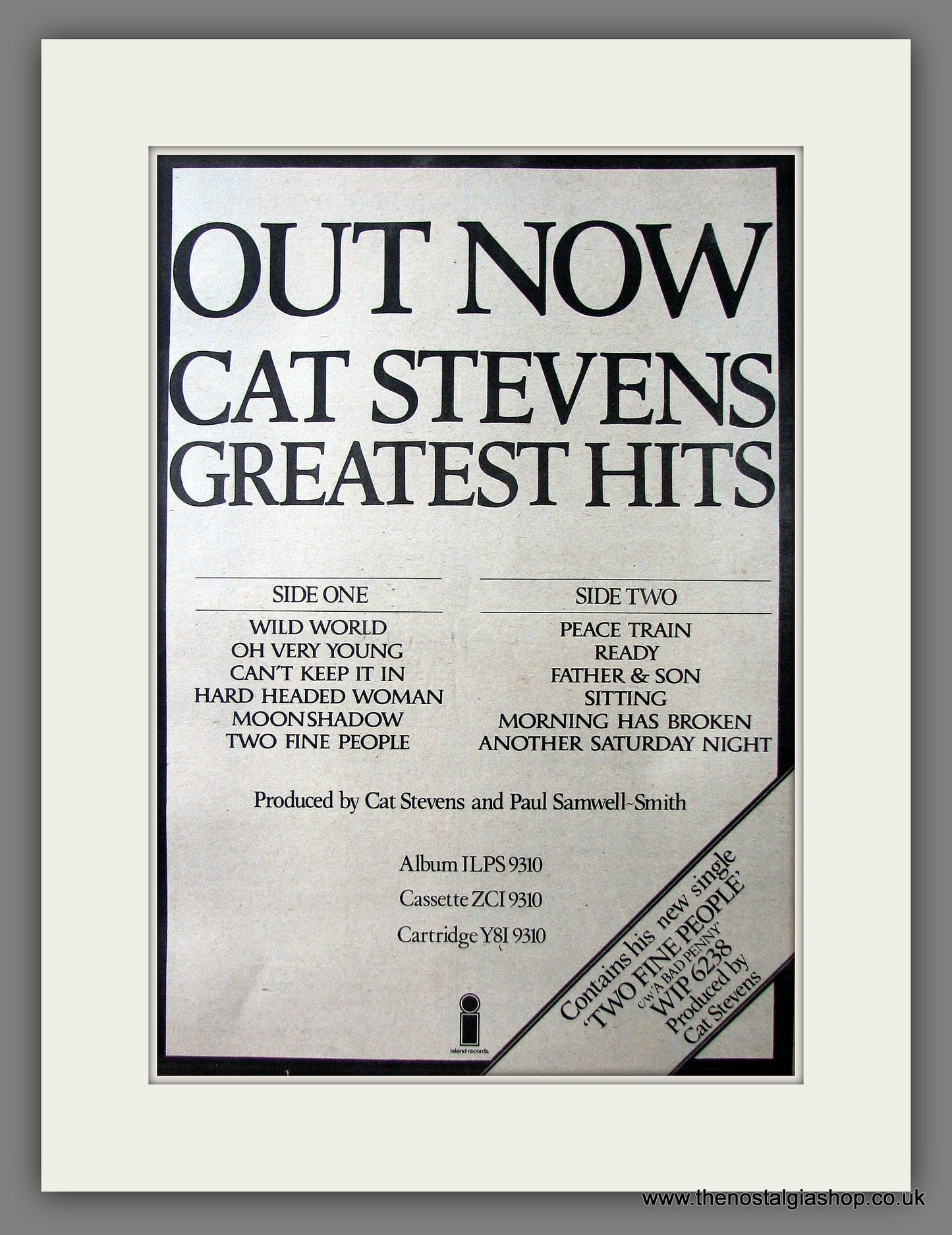 Cat Stevens Greatest Hits. Original Advert 1975 (ref AD13617)