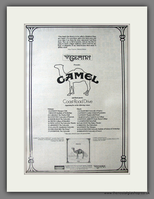 Camel Tour Dates. Original Advert 1974 (ref AD13639)