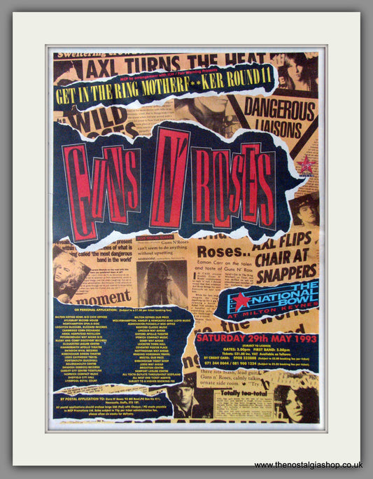 Guns N' Roses. Milton Keynes Bowl Original Vintage Advert 1993 (ref AD56247)