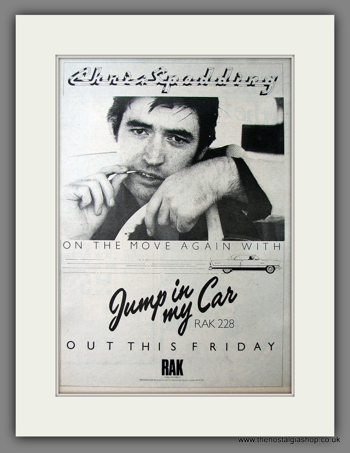 Chris Spedding Jump In My Car. Original Advert 1976 (ref AD13664)