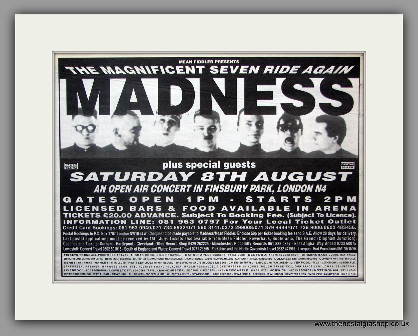 Madness. Finsbury Park. 1992 Original Advert (ref AD50886)