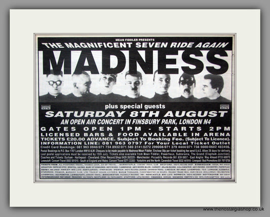 Madness. Finsbury Park. 1992 Original Advert (ref AD50886)