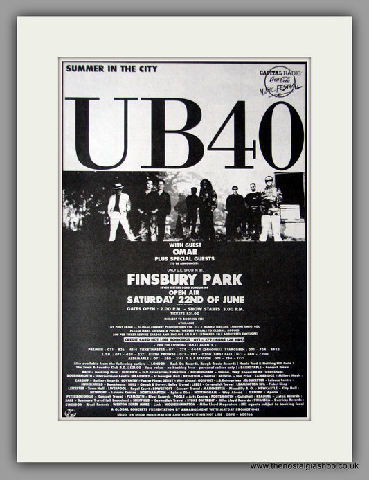 UB40. Finsbury Park. 1991 Original Advert (ref AD50887)