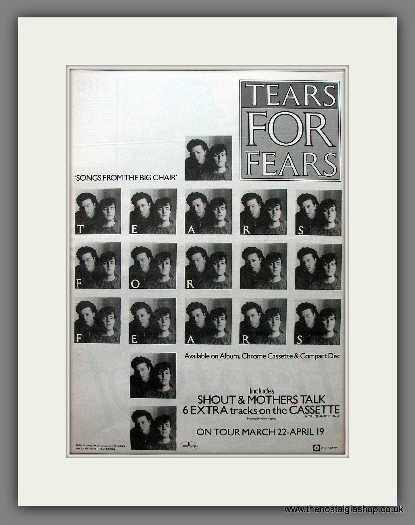 Tears For Fears. Songs From The Big Chair. Original Advert 1985 (ref AD13536)