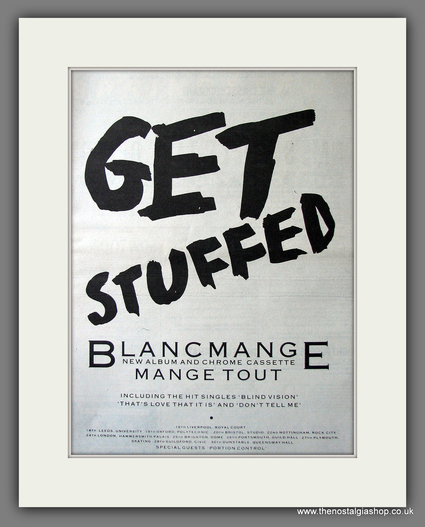 Blancmange. Get Stuffed. Original Advert 1984 (ref AD13592)