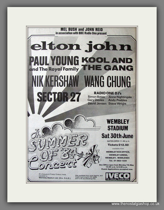 Summer Of '84 Concert. Elton John. Original Advert 1984 (ref AD13594)