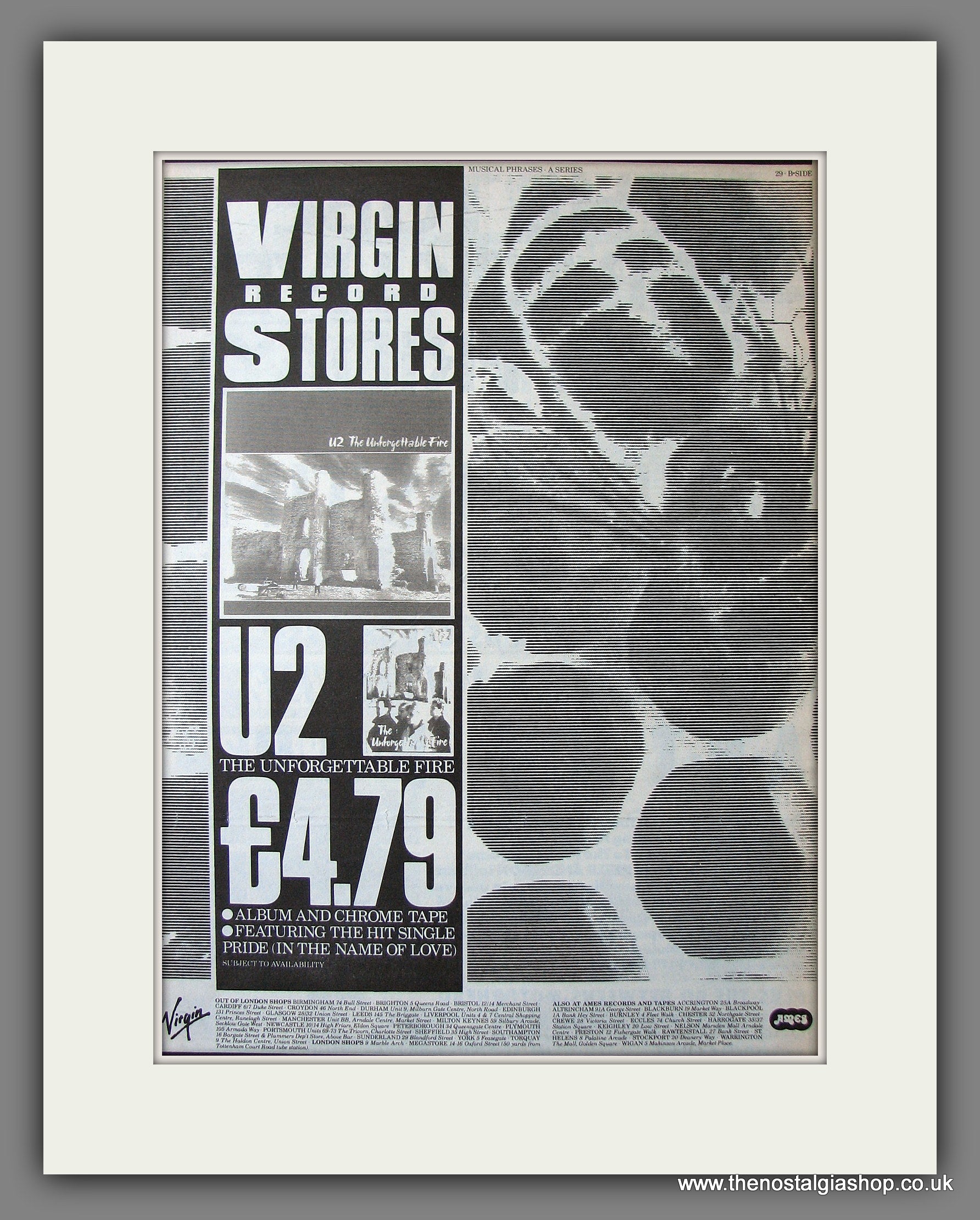 U2. The Unforgettable Fire. Original Advert 1984 ref AD13597