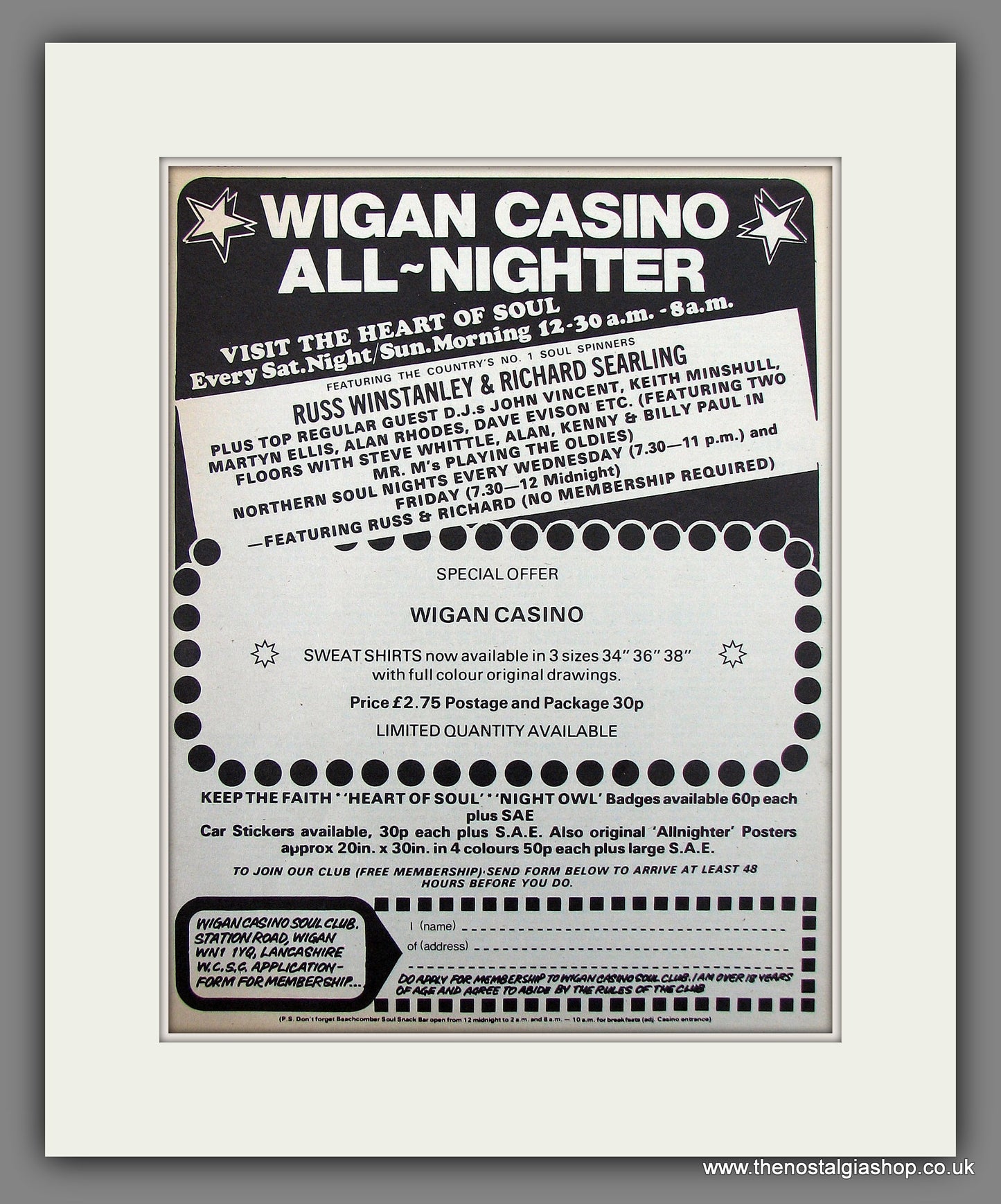 Wigan Casino All Nighter. Soul Club. 1976 Original Advert (ref AD55959)