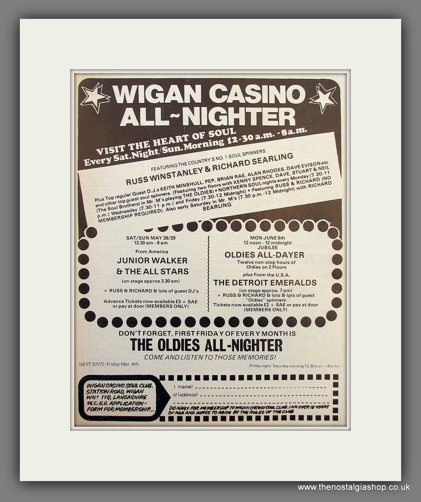 Wigan Casino All Nighter. Soul Club. 1977 Original Advert (ref AD55966)