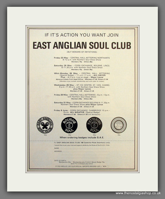 East Anglian Soul Club. 1975 Original Advert (ref AD55969)