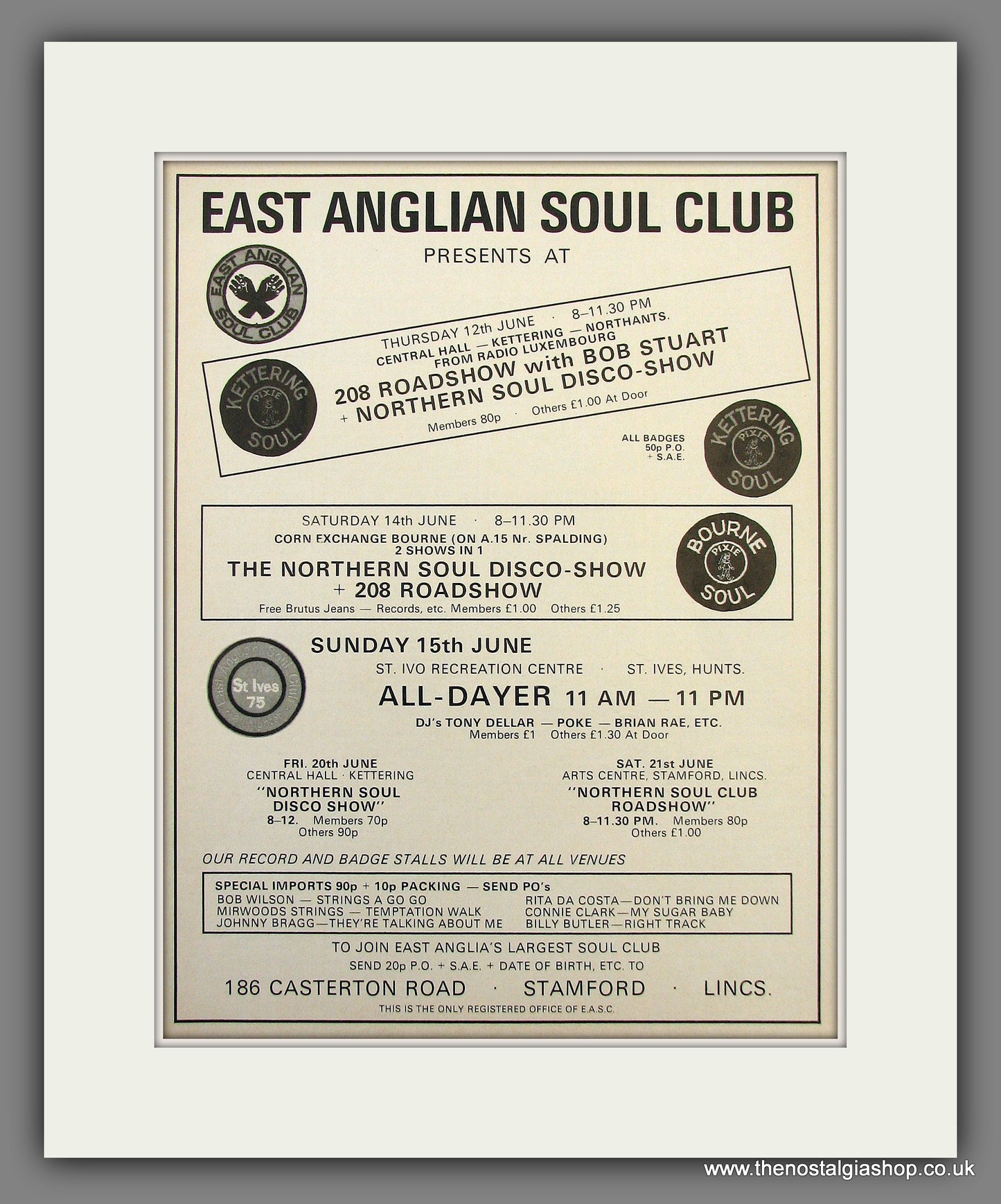 East Anglian Soul Club. 1975 Original Advert (ref AD55971)