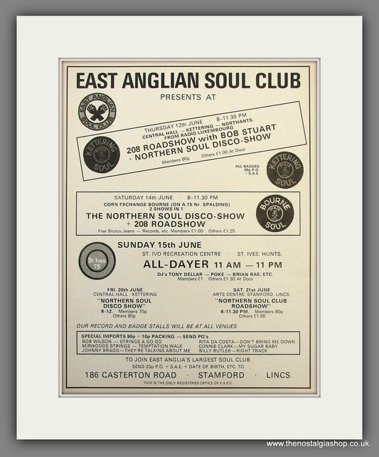 East Anglian Soul Club. 1975 Original Advert (ref AD55971)