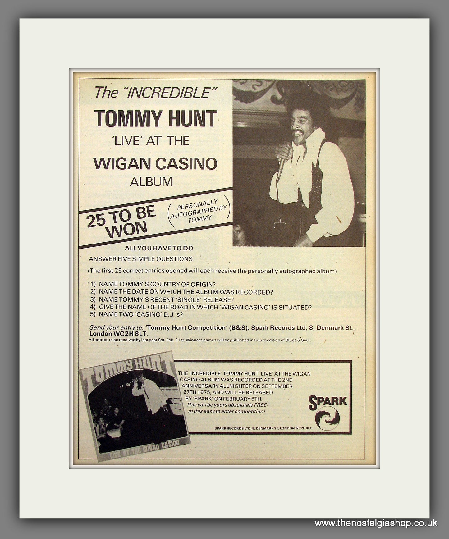 Tommy Hunt Live At The Wigan Casino Soul Club. 1976 Original Advert (ref AD55973)