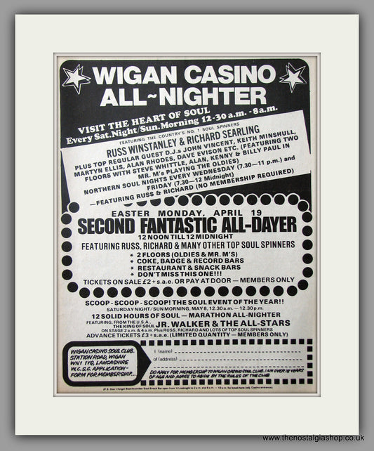 Wigan Casino All Nighter. 1975 Original Advert (ref AD51079)