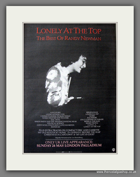 Randy Newman Lonely At The Top. Original Advert 1987 (ref AD13711)