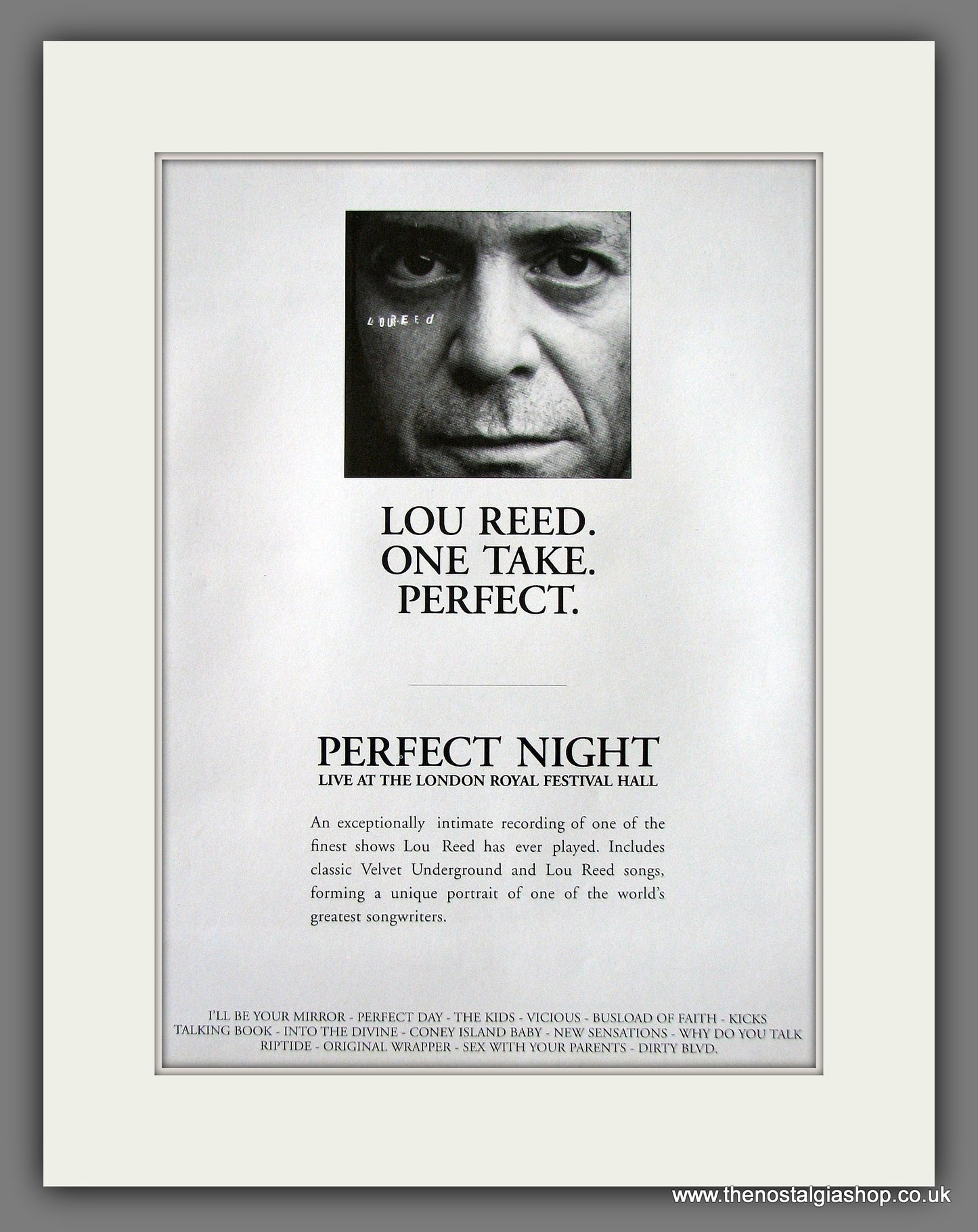 Lou Reed Perfect Night.  Original Vintage Advert 1998 (ref AD56035)