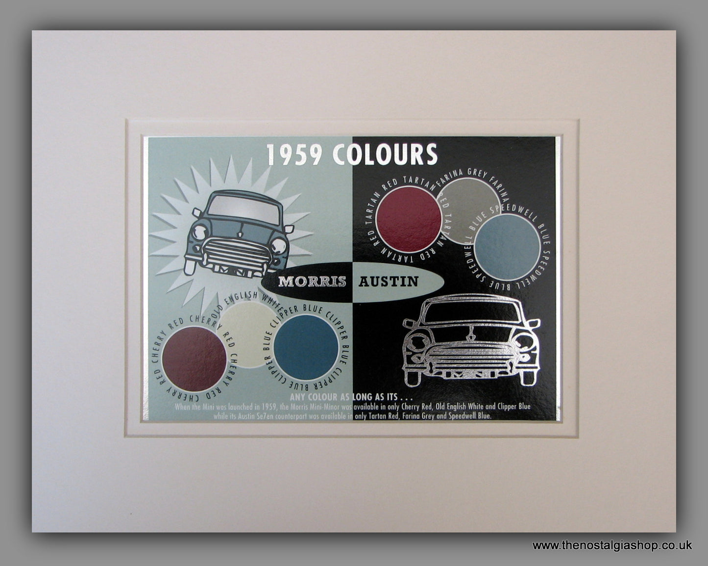 Mini 1959 Colours. Mounted Print.