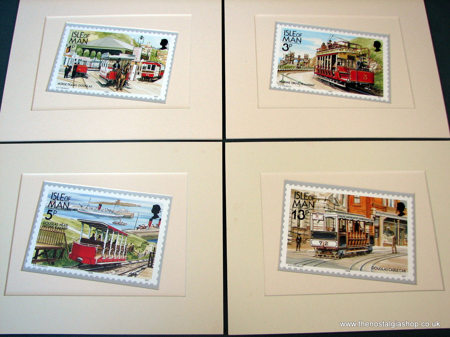 Trams on the Isle of Man. Set of 4 Mounted Prints.