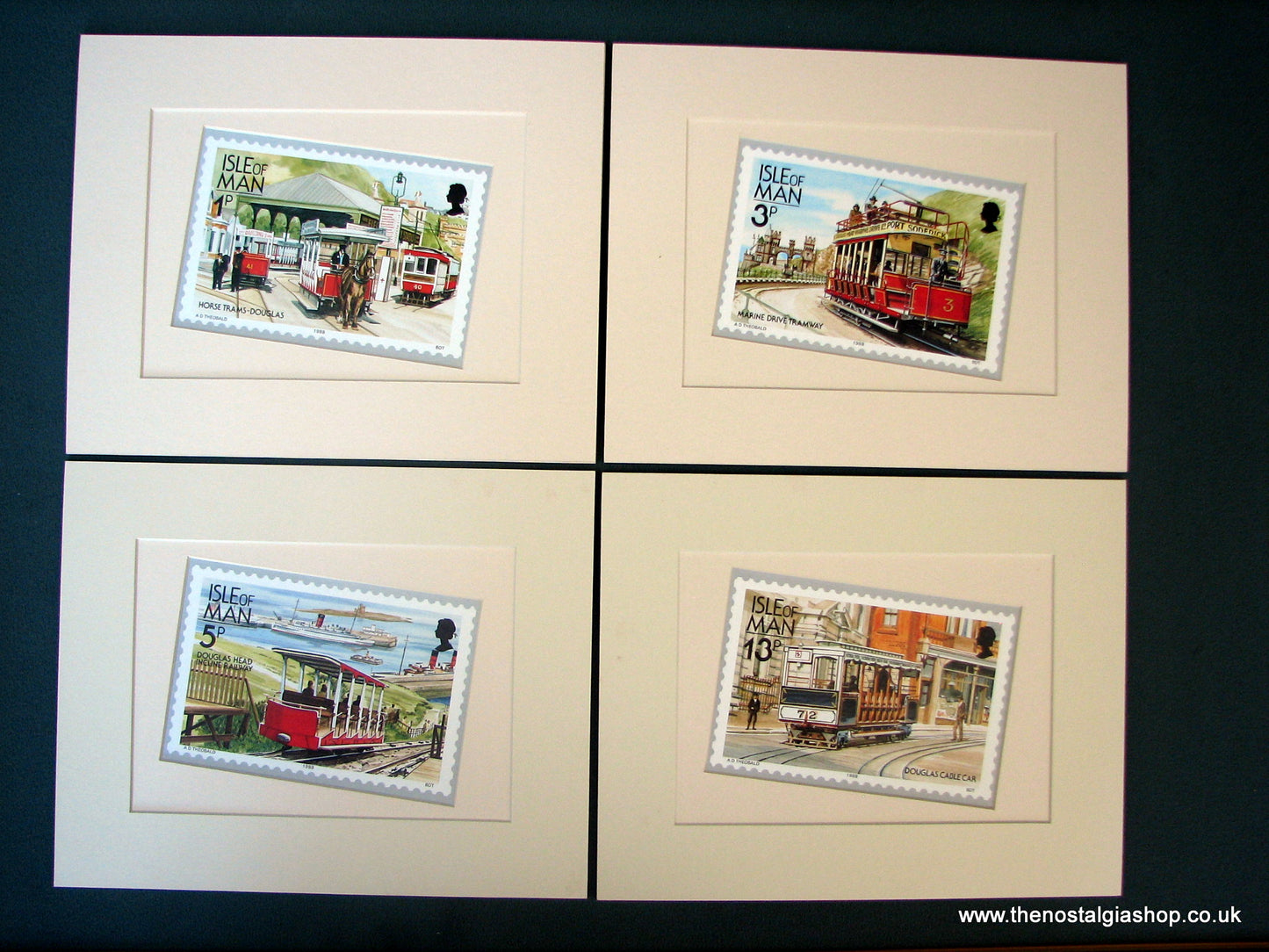 Trams on the Isle of Man. Set of 4 Mounted Prints.