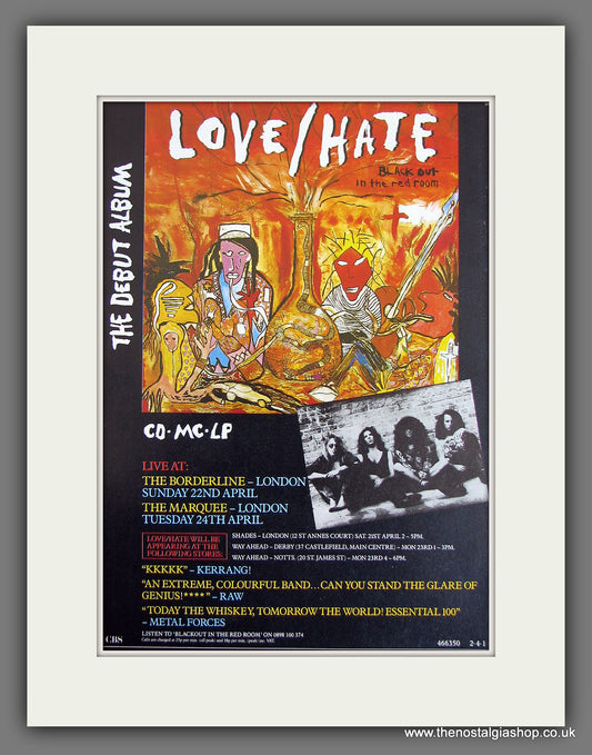 Love/Hate Debut Album. Original Vintage Advert 1990 (ref AD56188)