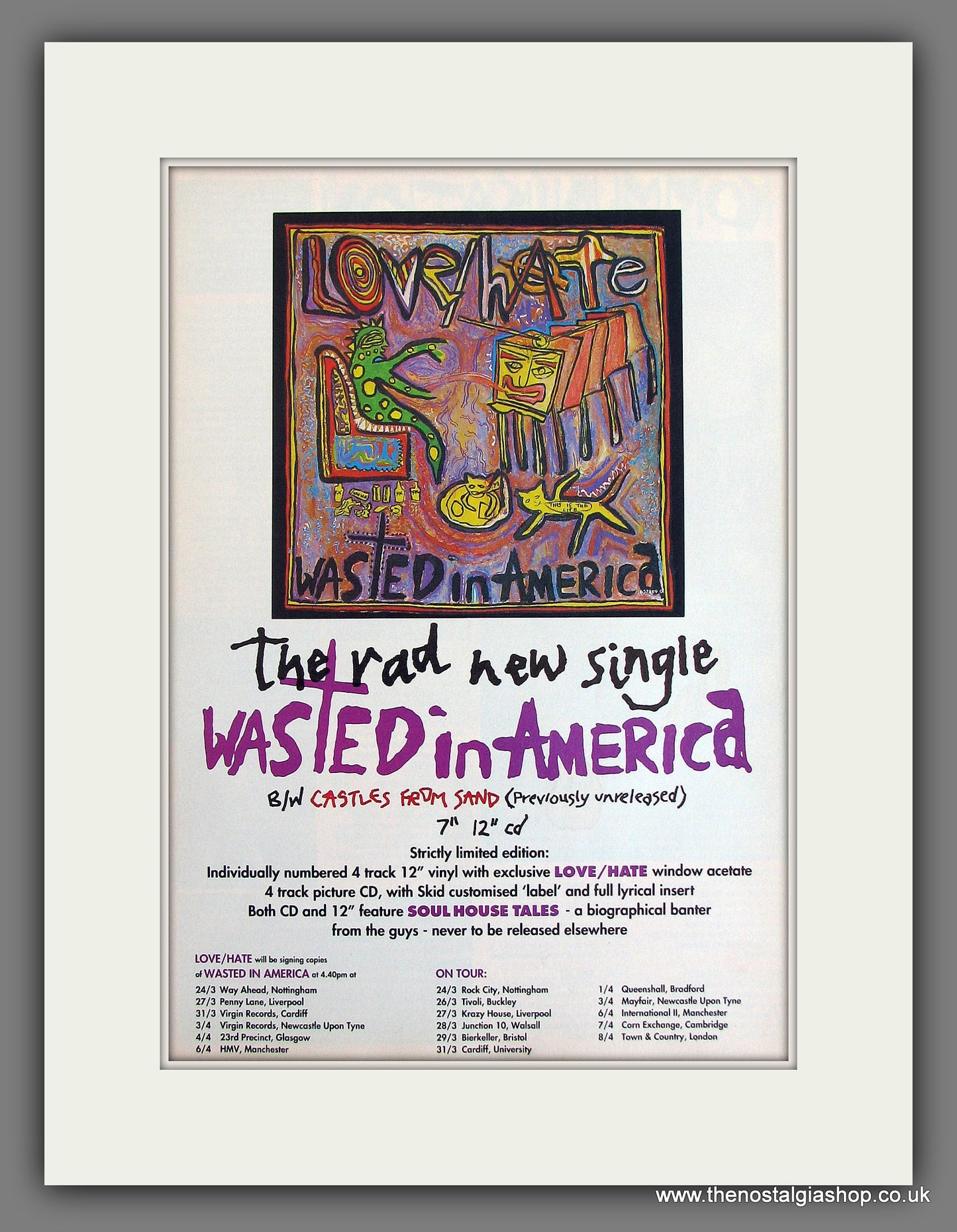 Love/Hate Wasted In America. Original Vintage Advert 1992 (ref AD56189)