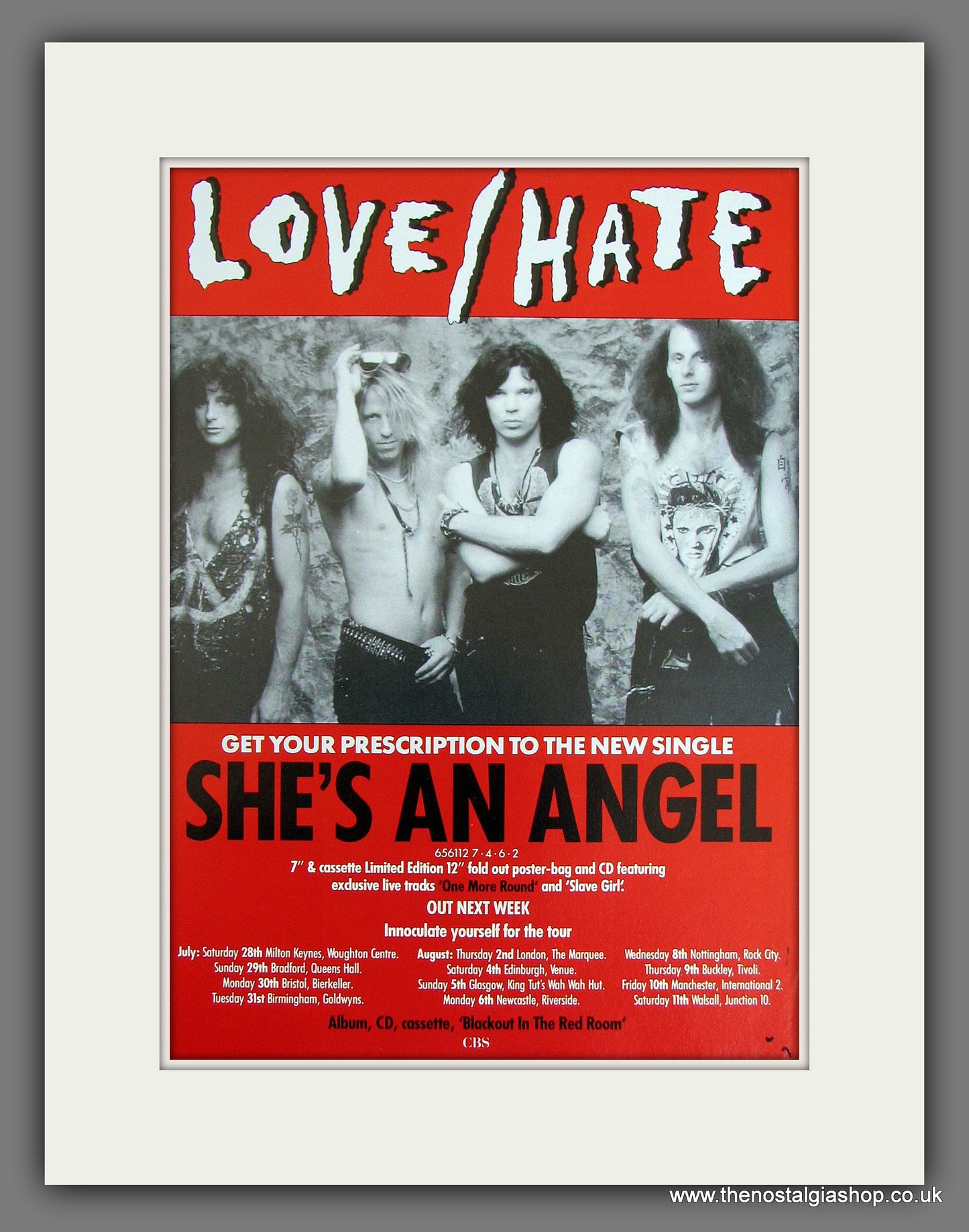 Love/Hate She's An Angel. Original Vintage Advert 1990 (ref AD56190)