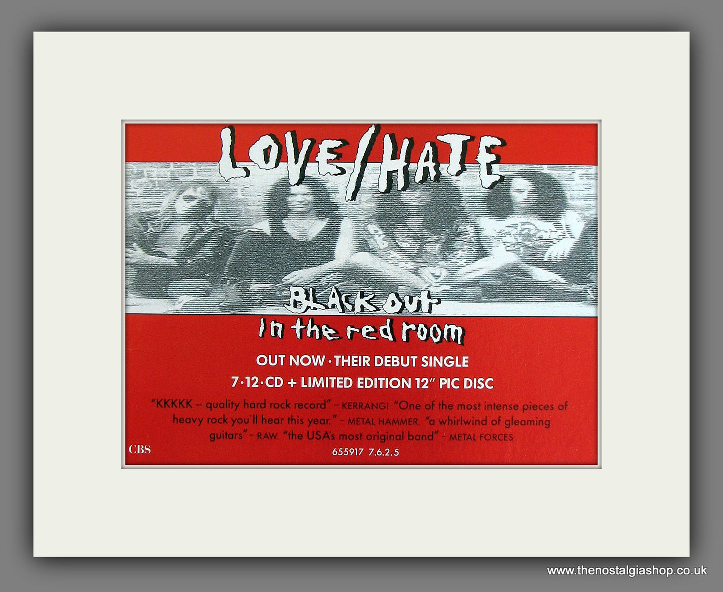 Love/Hate Black Out In The Red Room. Original Vintage Advert 1990 (ref AD56191)