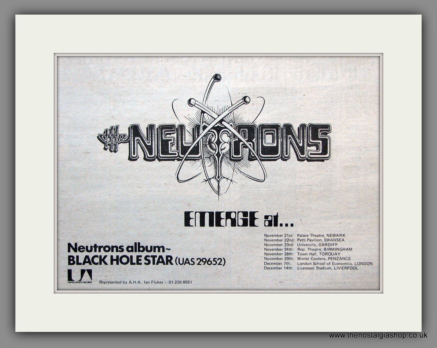 Neutrons. Black Hole Star, Also UK Tour Dates. 1974 Original Advert (ref AD51307)