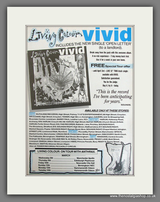 Living Colour Vivid. Original Vintage Advert 1989 (ref AD56206)