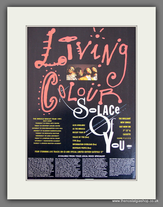 Living Colour Solace Of You. Original Vintage Advert 1991 (ref AD56209)