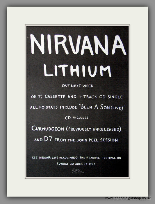 Nirvana. Lithium. 1992 Original Advert (ref AD51351)