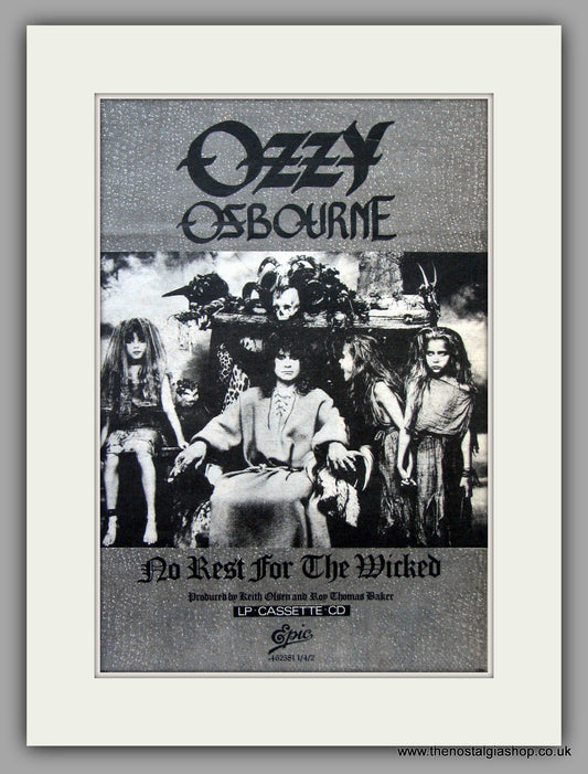 Ozzy Osbourne. No Rest For The Wicked. Vintage Advert 1988 (ref AD51376)