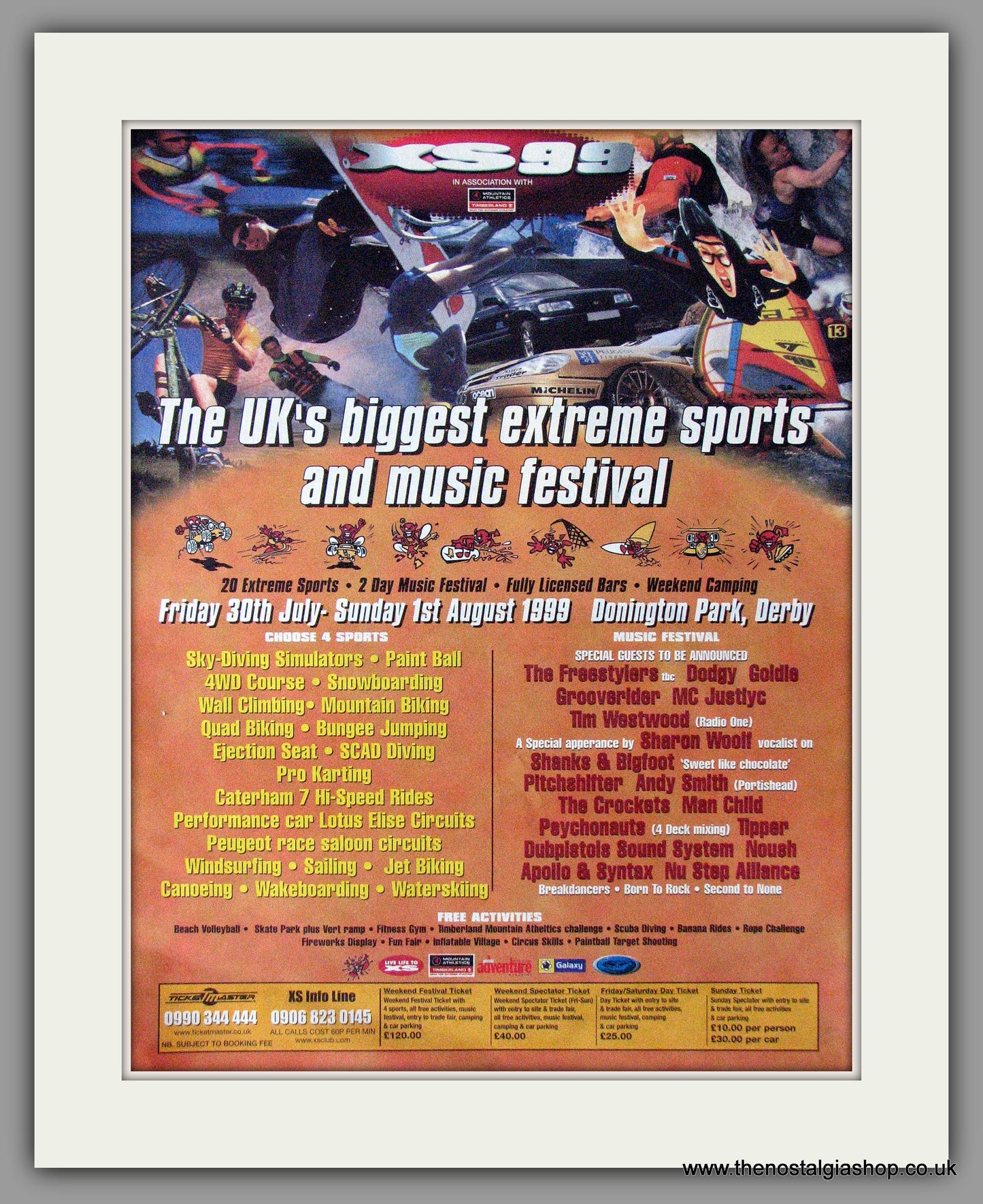 XS 99  Music and Sports Festival, Donnington. 1999 Original Advert (ref AD11240)