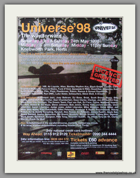 Universe '98 Festival.  1998 Original Advert (ref AD11255)