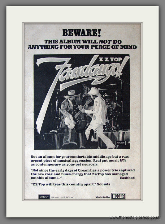 ZZ Top. Fandango. 1975 Original Advert (ref AD13787)