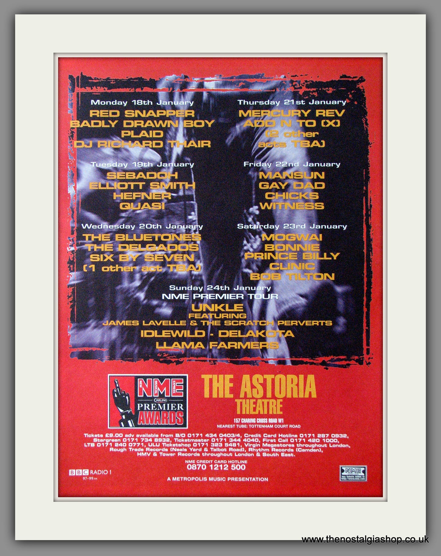 NME Premier Tour. The Astoria Theatre 1999 Original Advert (ref AD11264)