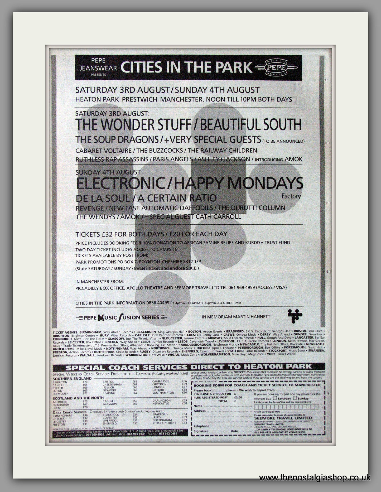 Cities In The Park Festival Manchester. 1991 Original Advert (ref AD11267)