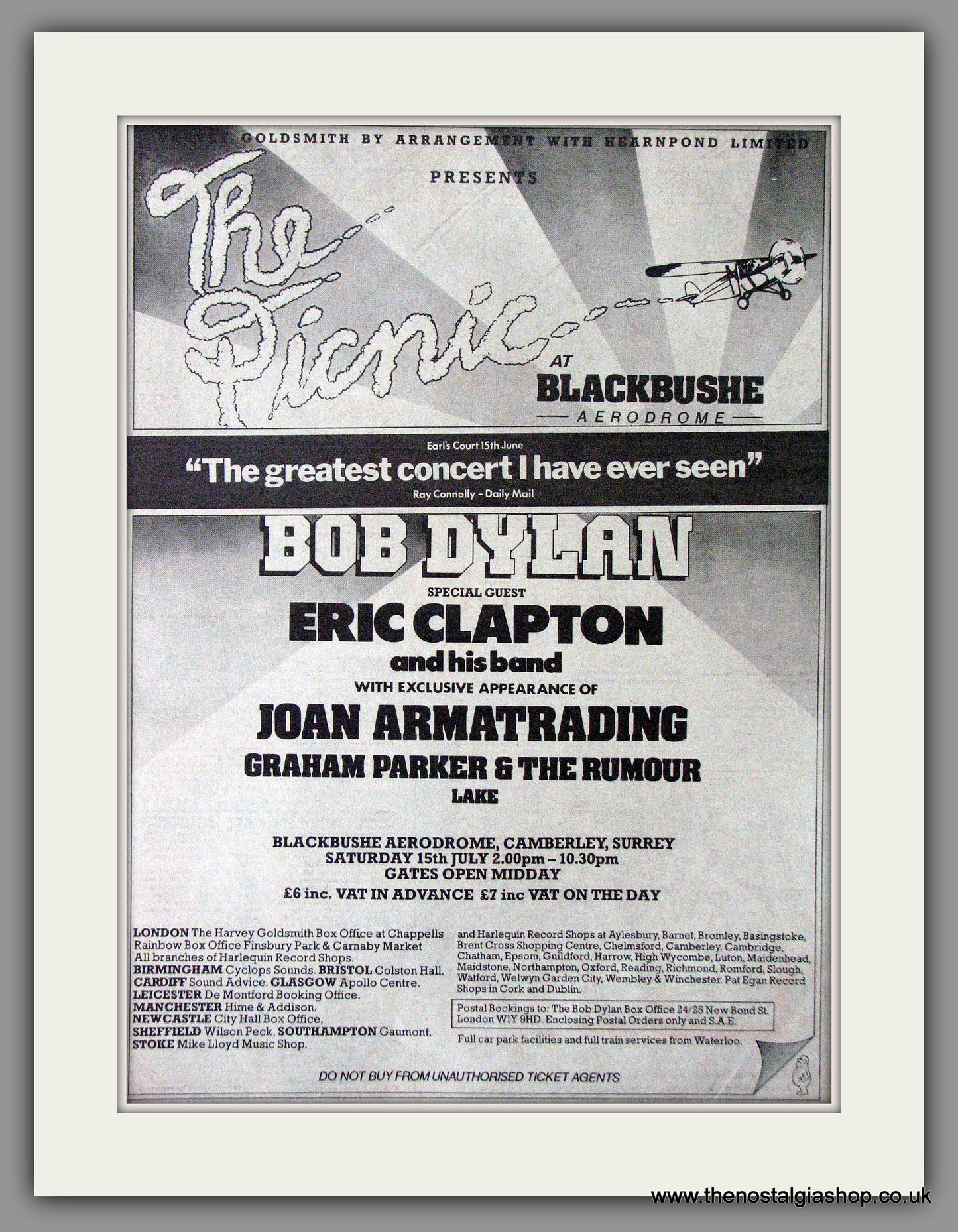 The Picnic. Bob Dylan at Blackbushe Aerodrome 1978. Original Advert (ref AD11271)