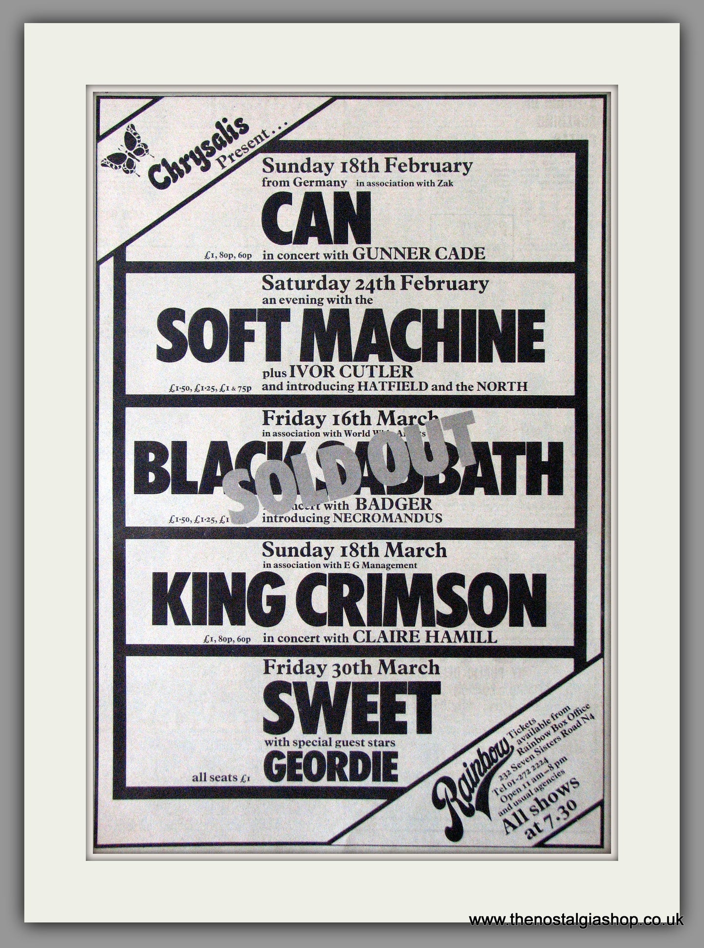 Chrysalis Present...Concerts. Original Advert 1973 (ref AD11285)