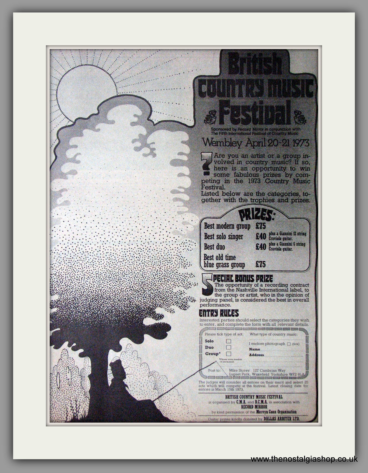 British Country Music Festival Wembley. Original Advert 1973 (ref AD11291)