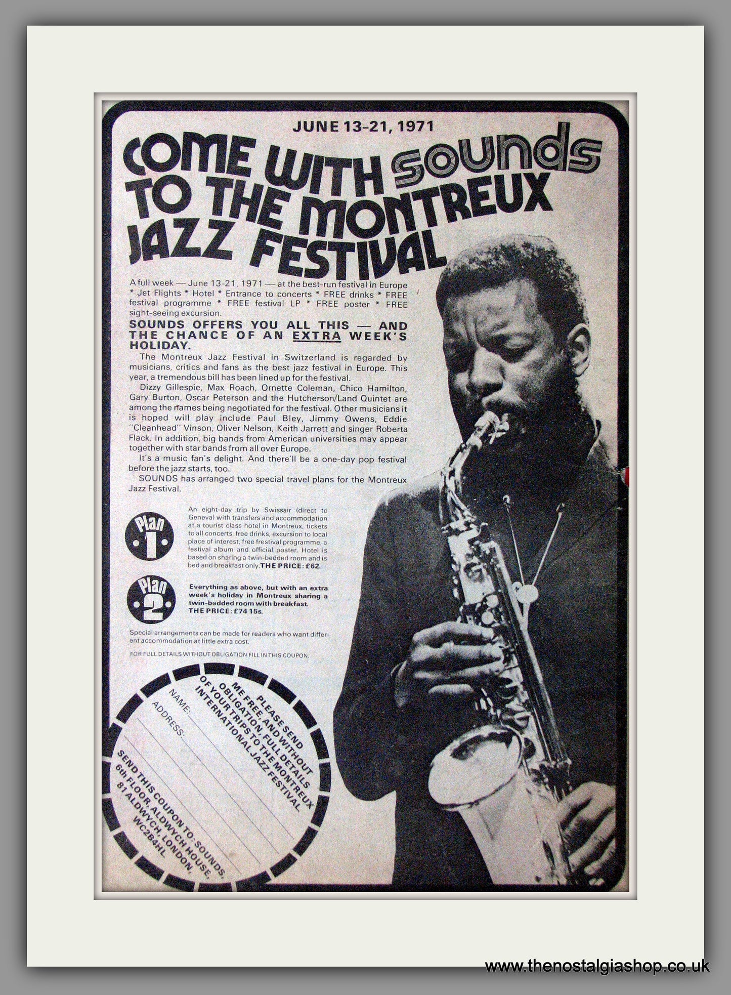 Montreux Jazz Festival 1971. Original Advert 1970 (ref AD11292)