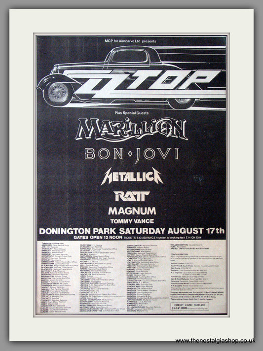 Monsters Of Rock, Donington. ZZ Top. Vintage Advert 1985 (ref AD11320)