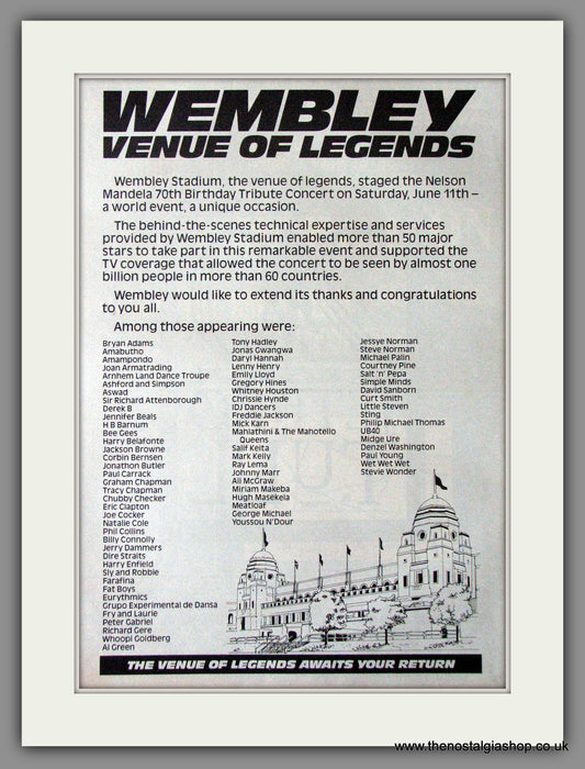 Wembley Stadium, Venue Of Legends. Vintage Advert 1988 (ref AD11322)