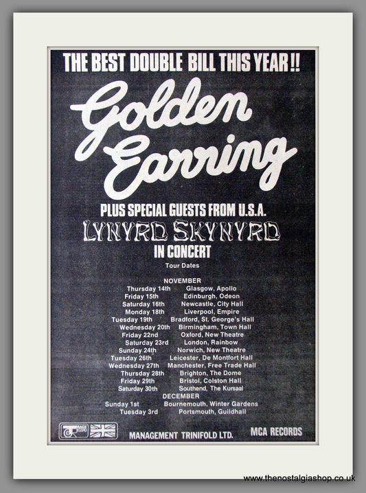 Golden Earring with Lynyrd Skynyrd on UK Tour. Vintage Advert 1974 (ref AD11327)