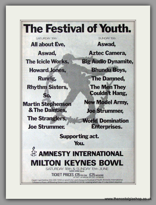 Festival Of Youth Concert. Milton Keynes Bowl. Vintage Advert 1988 (ref AD11328)