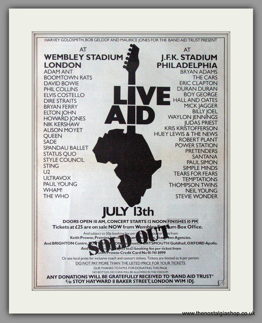 Live Aid Concert. Wembley Stadium. Vintage Advert 1985 (ref AD11331)