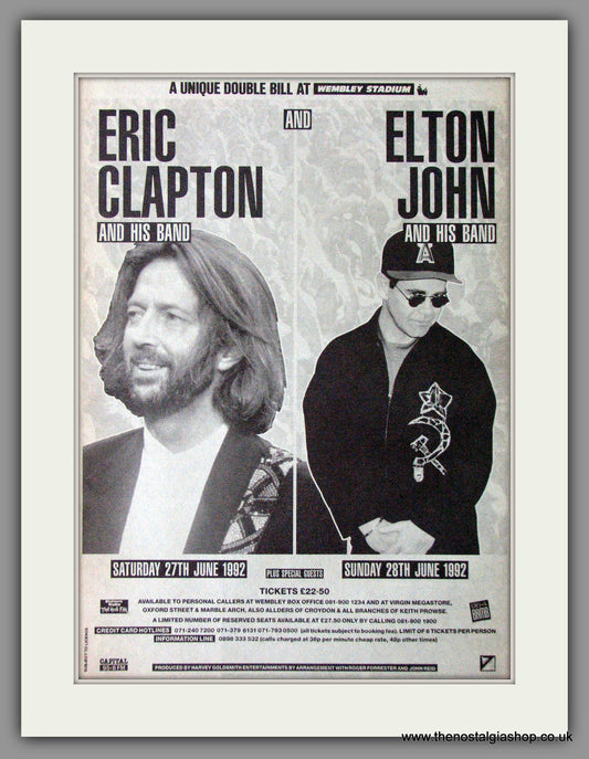 Elton John & Eric Clapton. Wembley Stadium. Vintage Advert 1991 (ref AD11332)